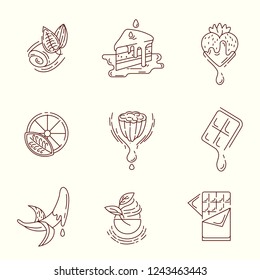 Vector icon and logo for chocolate and sweet. Editable outline stroke size. Line flat contour, thin and linear design. Simple icons. Concept illustration. Sign, symbol, element.