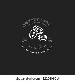 Vector icon and logo for coffee making equipment. Editable outline stroke size. Line flat contour, thin and linear design. Simple icons. Concept illustration. Sign, symbol, element.