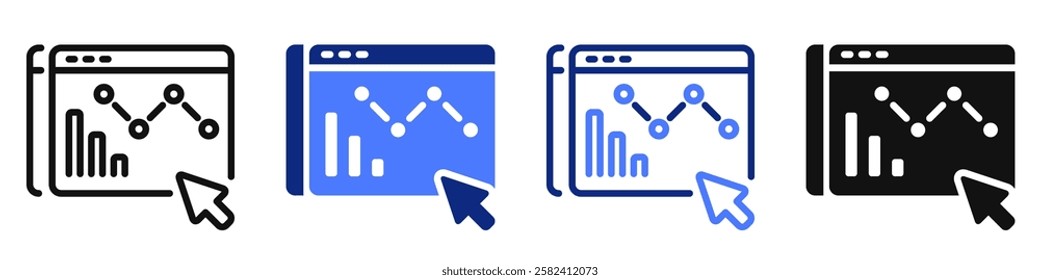 Vector icon or logo of computer app with data graph related to statistics, infographic, data analytics. Symbol for website or app ui, logo design, illustration