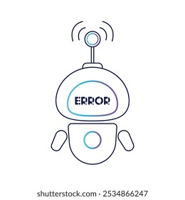 Vector icon, logo of a cute robot with an error on the screen. A chatbot. The robot is a virtual assistant.