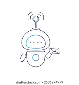 Vector icon, logo of a cute robot with a letter in his hand. A chatbot. The robot is a virtual assistant.