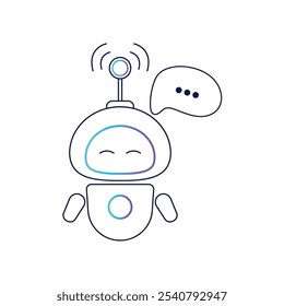 Vector icon, logo of a cute robot with a dialog cloud. A chatbot. The robot is a virtual assistant.