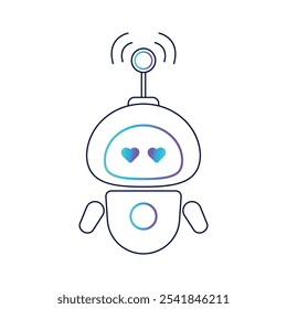 Vector icon, logo of a cute robot with hearts. A chatbot. The robot is a virtual assistant.