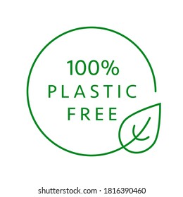 Vector icon and logo design template in simple linear style - 100 % plastic free emblem for packaging eco-friendly and organic products