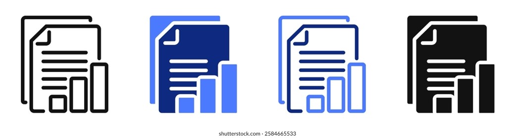 Vector icon or logo of document with graph related to business statistics, financial infographic, data analytics. Symbol for website or app ui, logo design, illustration