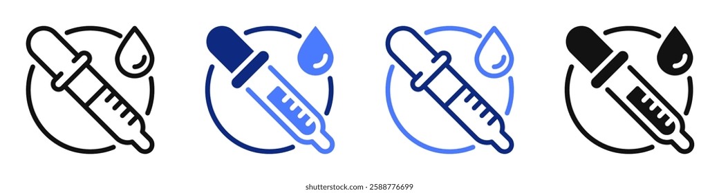 Vector icon or logo of dropper or pipette related to chemistry laboratory test, medicine and pharmacy. Symbol for website or app ui, logo design, illustration