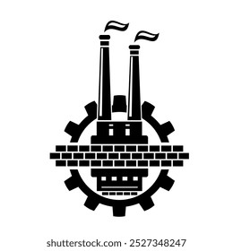 Vektorsymbol, Logo, Werksgrafik, Produktion. Industrie. Eine Industrieanlage.	