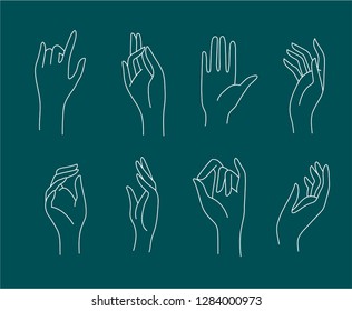 Vector icon and logo female beauty hand. Editable outline stroke size. Line flat contour, thin and linear design. Simple icons. Concept illustration. Sign, symbol, element.