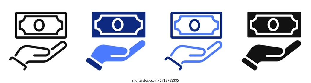 Vector icon or logo of hand with money banknote related to credit and loan, business and finance, paying and purchasing. Symbol for website or app UI, logo design, illustration