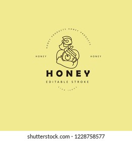 Vector icon and logo honey. Editable outline stroke size. Line flat contour, thin and linear design. Simple icons. Concept illustration. Sign, symbol, element.