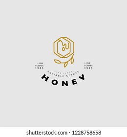 Vector icon and logo honey. Editable outline stroke size. Line flat contour, thin and linear design. Simple icons. Concept illustration. Sign, symbol, element.