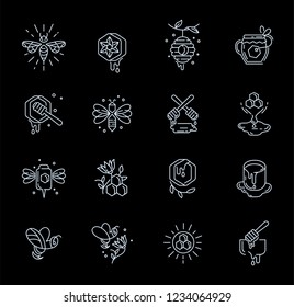 Vector icon and logo honey. Editable outline stroke size. Line flat contour, thin and linear design. Simple icons. Concept illustration. Sign, symbol, element.