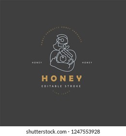 Vector icon and logo honey. Editable outline stroke size. Line flat contour, thin and linear design. Simple icons. Concept illustration. Sign, symbol, element.