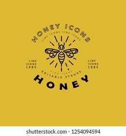 Vector icon and logo honey. Editable outline stroke size. Line flat contour, thin and linear design. Simple icons. Concept illustration. Sign, symbol, element.