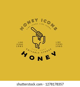 Vector icon and logo honey. Editable outline stroke size. Line flat contour, thin and linear design. Simple icons. Concept illustration. Sign, symbol, element.