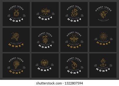 Vector icon and logo honey. Editable outline stroke size. Line flat contour, thin and linear design. Simple icons. Concept illustration. Sign, symbol, element.