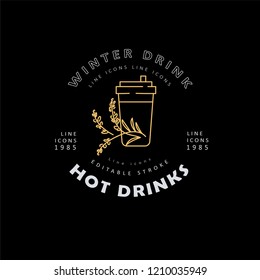 Vector icon and logo hot drinks for cold weather, merry Christmas