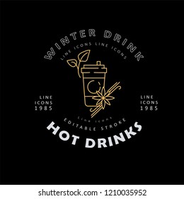 Vector icon and logo hot drinks for cold weather, merry Christmas