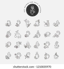 Vector icon and logo hot drinks for cold weather, merry Christmas