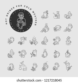 Vector icon and logo hot drinks for cold weather, merry Christmas