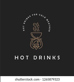 Vector icon and logo hot drinks for cold weather, merry Christmas and Happy New Year . Editable outline stroke size. Line flat contour, thin and linear design. Simple icons. Concept illustration. Sign