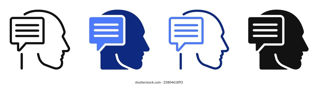 Vector icon or logo of human head with speech bubble related to ai chatbot, consulting and communication. Symbol for website or app ui, logo design, illustration