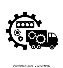 Icono de Vector, logotipo, ilustración con piezas de automóviles. Autopartes. Servicio de coche. Tienda de autopartes.	
