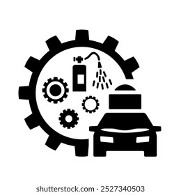 Icono de Vector, logotipo, ilustración con piezas de automóviles. Autopartes. Servicio de coche. Tienda de autopartes.	
