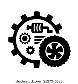 Icono de Vector, logotipo, ilustración con piezas de automóviles. Autopartes. Servicio de coche. Tienda de autopartes.	
