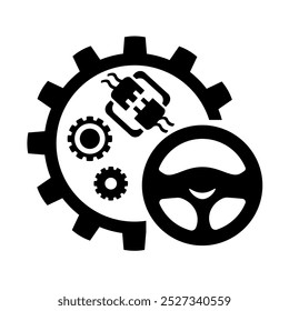 Icono de Vector, logotipo, ilustración con piezas de automóviles. Autopartes. Servicio de coche. Tienda de autopartes.	
