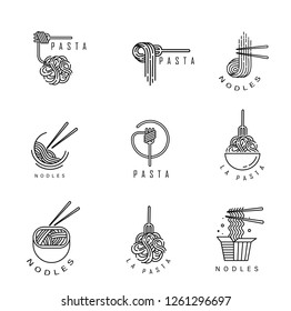 Vector icon and logo for italian pasta or noodles. Editable outline stroke size. Line flat contour, thin and linear design. Simple icons. Concept illustration. Sign, symbol, element.