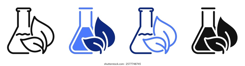 Vector icon or logo of laboratory flask with leaf related to chemistry and biology science, education and medicine. Symbol for website or app ui, logo design, illustration