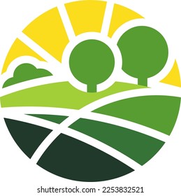 Icono del vector logotipo árboles paisajistas sol en círculo