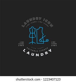 Vector icon and logo for laundry and dry clinning. Editable outline stroke size. Line flat contour, thin and linear design. Simple icons. Concept illustration. Sign, symbol, element.