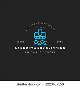 Vector icon and logo for laundry and dry clinning. Editable outline stroke size. Line flat contour, thin and linear design. Simple icons. Concept illustration. Sign, symbol, element.