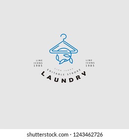 Vector icon and logo for laundry and dry clinning. Editable outline stroke size. Line flat contour, thin and linear design. Simple icons. Concept illustration. Sign, symbol, element.