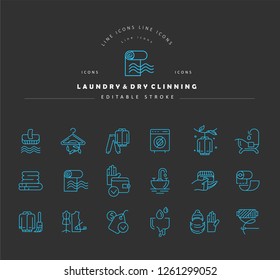 Vector icon and logo for laundry and dry clinning. Editable outline stroke size. Line flat contour, thin and linear design. Simple icons. Concept illustration. Sign, symbol, element.