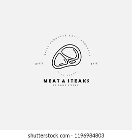 Vector icon and logo for meat and grill cafe or restaurant