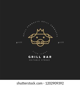 Vector icon and logo for meat and grill cafe or restaurant