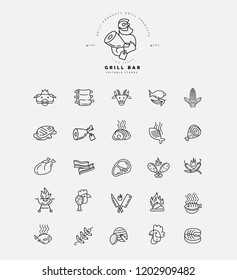 Vector icon and logo for meat and grill cafe or restaurant