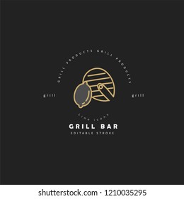 Vector icon and logo for meat and grill cafe or restaurant