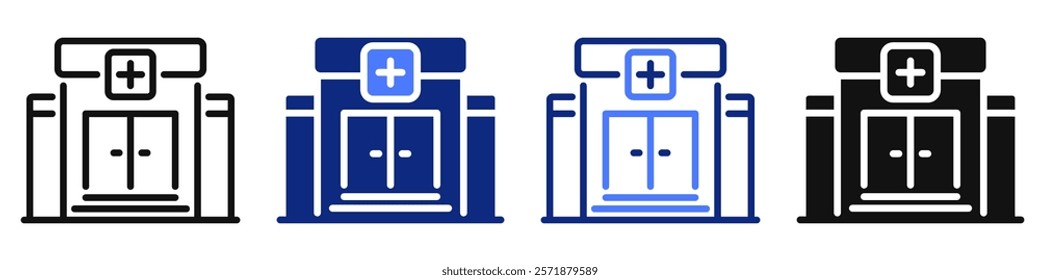 Vector icon or logo of medical clinic or hospital building related to ambulance, emergency, hospitalization, first aid. Symbol for website or app ui, logo design, illustration