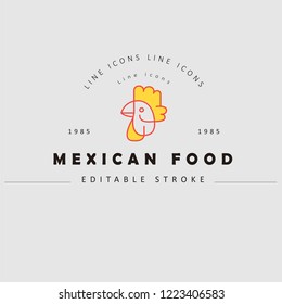 Vector icon and logo for mexican food. Editable outline stroke size. Line flat contour, thin and linear design. Simple icons. Concept illustration. Sign, symbol, element.