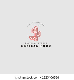 Vector icon and logo for mexican food. Editable outline stroke size. Line flat contour, thin and linear design. Simple icons. Concept illustration. Sign, symbol, element.