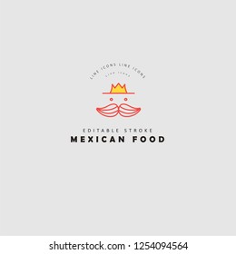 Vector icon and logo for mexican food. Editable outline stroke size. Line flat contour, thin and linear design. Simple icons. Concept illustration. Sign, symbol, element.