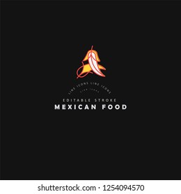Vector icon and logo for mexican food. Editable outline stroke size. Line flat contour, thin and linear design. Simple icons. Concept illustration. Sign, symbol, element.