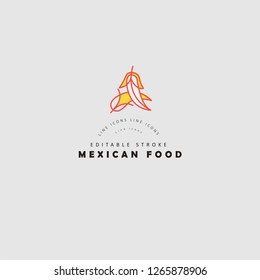 Vector icon and logo for mexican food. Editable outline stroke size. Line flat contour, thin and linear design. Simple icons. Concept illustration. Sign, symbol, element.