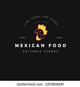 Vector icon and logo for mexican food. Editable outline stroke size. Line flat contour, thin and linear design. Simple icons. Concept illustration. Sign, symbol, element.