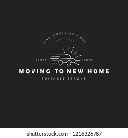 Vector icon and logo for moving to a new home. Editable outline stroke