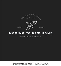 Vector icon and logo for moving to a new home. Editable outline stroke size. Line flat contour, thin and linear design. Simple icons. Concept illustration. Sign, symbol, element.
